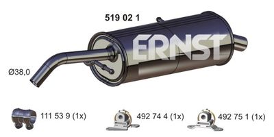 Глушитель выхлопных газов конечный ERNST 519021 для CITROËN C2