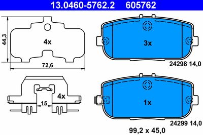 Комплект тормозных колодок, дисковый тормоз ATE 13.0460-5762.2 для ABARTH 124