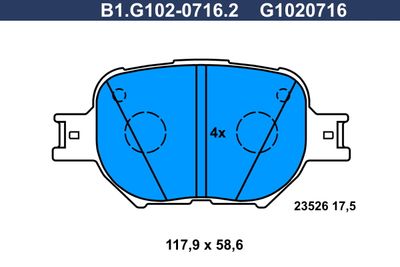 Комплект тормозных колодок, дисковый тормоз GALFER B1.G102-0716.2 для TOYOTA BREVIS
