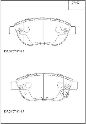 Комплект тормозных колодок, дисковый тормоз ASIMCO KD7452 для FIAT 500L