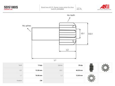 Friløpsgir, starter AUTOSTARTER SD5180S for MITSUBISHI
