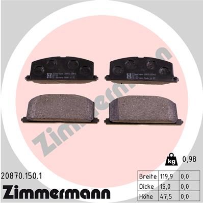 Комплект тормозных колодок, дисковый тормоз ZIMMERMANN 20870.150.1 для TOYOTA TERCEL