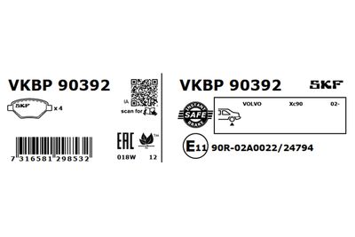 Комплект тормозных колодок, дисковый тормоз VKBP 90392