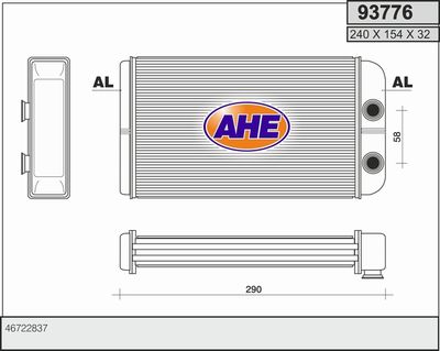 Теплообменник, отопление салона AHE 93776 для LANCIA LYBRA