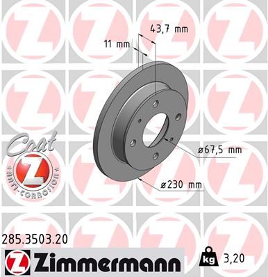 Тормозной диск ZIMMERMANN 285.3503.20 для HYUNDAI ATOS