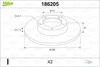 Тормозной диск VALEO 186205 для CITROËN C25