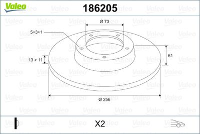 VALEO 186205 Тормозные диски для PEUGEOT J5