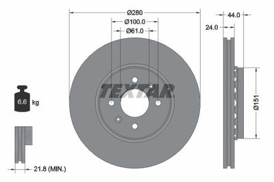 Тормозной диск TEXTAR 92254603 для RENAULT KANGOO