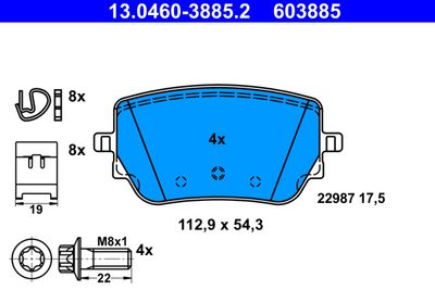 Комплект тормозных колодок, дисковый тормоз ATE 13.0460-3885.2 для MERCEDES-BENZ GLA