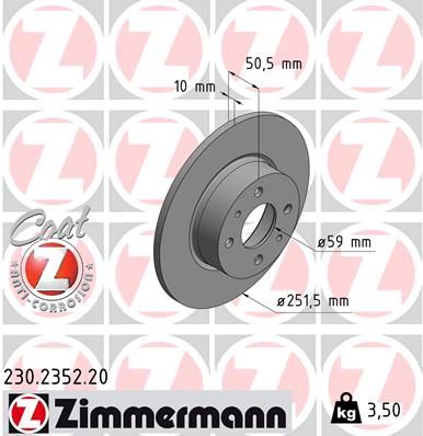 ZIMMERMANN 230.2352.20 Тормозные диски  для ALFA ROMEO 164 (Альфа-ромео 164)