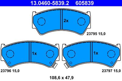 Комплект тормозных колодок, дисковый тормоз ATE 13.0460-5839.2 для SUZUKI BALENO