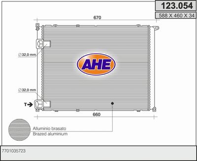 Радиатор, охлаждение двигателя AHE 123.054 для RENAULT SAFRANE