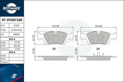 комплект спирачно феродо, дискови спирачки ROTINGER RT 2PD07100
