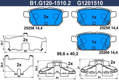 Комплект тормозных колодок, дисковый тормоз GALFER B1.G120-1510.2 для SUZUKI SWIFT