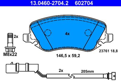 Комплект тормозных колодок, дисковый тормоз ATE 13.0460-2704.2 для LANCIA THESIS