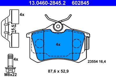 Комплект тормозных колодок, дисковый тормоз ATE 13.0460-2845.2 для RENAULT CLIO