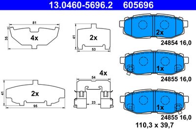 Комплект тормозных колодок, дисковый тормоз ATE 13.0460-5696.2 для SUBARU TRIBECA