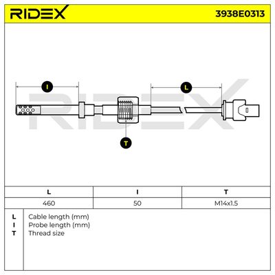 датчик, температура на изгорелите газове RIDEX 3938E0313