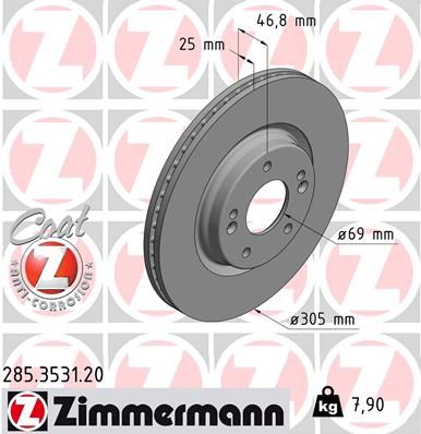 Тормозной диск ZIMMERMANN 285.3531.20 для KIA XCEED