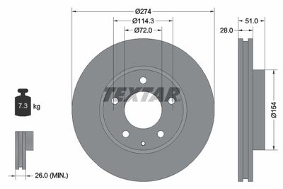 Тормозной диск TEXTAR 92079200 для MAZDA XEDOS