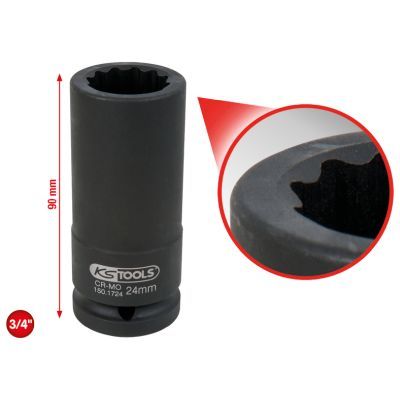 KS Tools 12hranný silový nástrčný ořech na hnací hřídele 3/4", dlouhý, 24 mm 150.1724