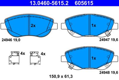 Комплект тормозных колодок, дисковый тормоз ATE 13.0460-5615.2 для TOYOTA VERSO