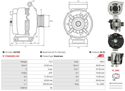 GENERATOR / ALTERNATOR AS-PL A6743S 4