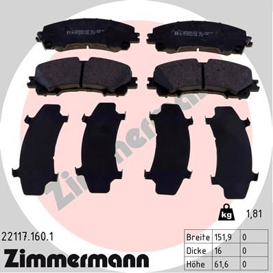 Комплект тормозных колодок, дисковый тормоз ZIMMERMANN 22117.160.1 для INFINITI QX50