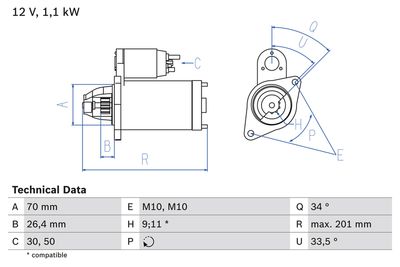 BOSCH Startmotor / Starter (0 986 020 350)