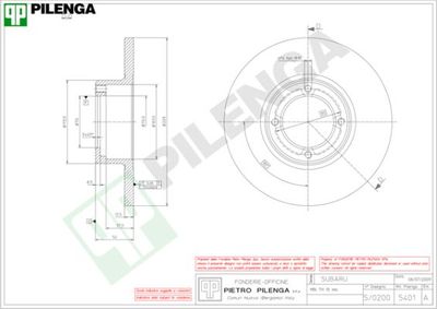 Тормозной диск PILENGA 5401 для SUBARU MV
