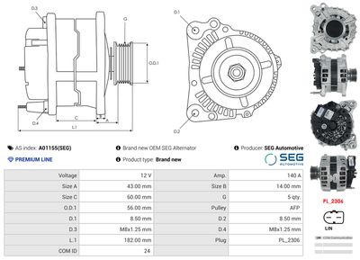 GENERATOR / ALTERNATOR AS-PL A01155SEG 4