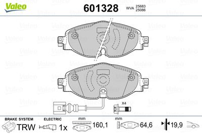 Комплект тормозных колодок, дисковый тормоз VALEO 601328 для SKODA KAROQ