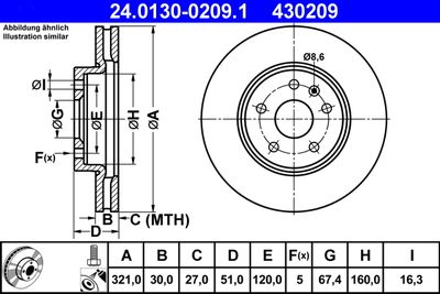 Тормозной диск ATE 24.0130-0209.1 для CHEVROLET CAMARO