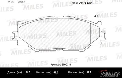 Комплект тормозных колодок, дисковый тормоз MILES E100313 для LEXUS IS