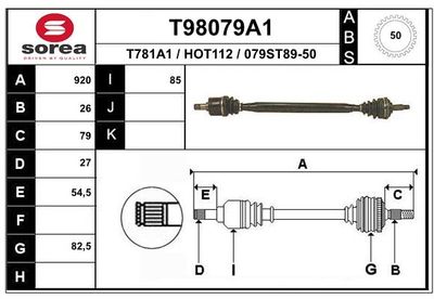 Приводной вал EAI T98079A1 для HONDA PRELUDE