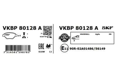 Комплект тормозных колодок, дисковый тормоз VKBP 80128 A