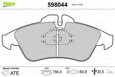 Комплект тормозных колодок, дисковый тормоз VALEO 598044 для MERCEDES-BENZ V-CLASS