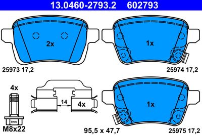 Комплект тормозных колодок, дисковый тормоз ATE 13.0460-2793.2 для FIAT 500L