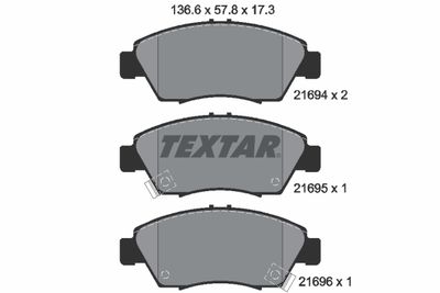 Комплект тормозных колодок, дисковый тормоз TEXTAR 2169401 для HONDA INSIGHT