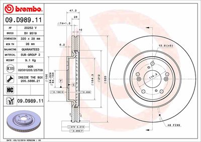BREMBO 09.D989.11 Тормозные диски  для HONDA CR-V (Хонда Кр-в)