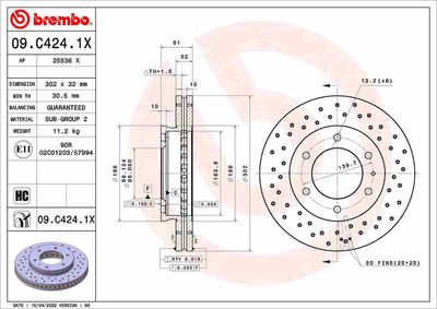 Тормозной диск BREMBO 09.C424.1X для FORD RANGER