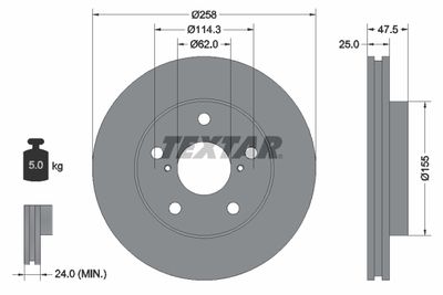 Тормозной диск TEXTAR 92114400 для TOYOTA MR2