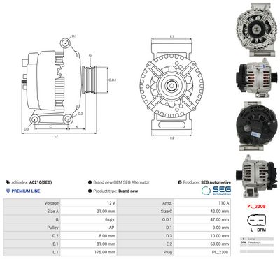 GENERATOR / ALTERNATOR AS-PL A0210SEG 4
