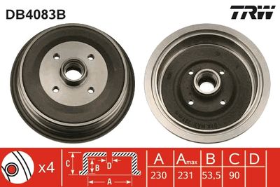 Тормозной барабан TRW DB4083B для AUDI 100