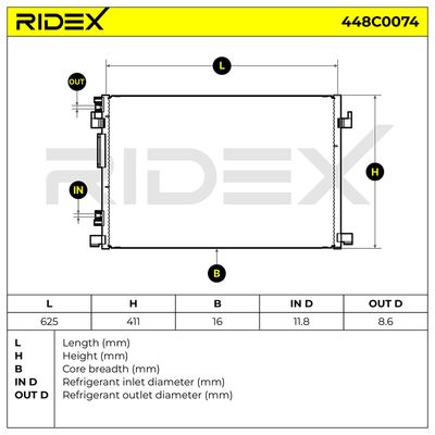 кондензатор, климатизация RIDEX 448C0074