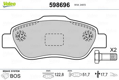 Комплект тормозных колодок, дисковый тормоз VALEO 598696 для FIAT LINEA