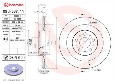 спирачен диск BREMBO 09.F537.11