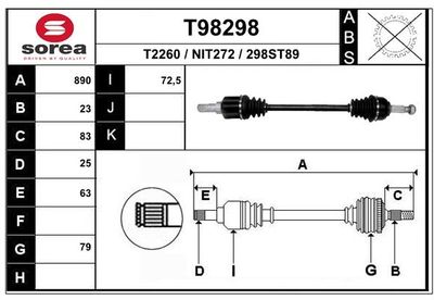 Приводной вал EAI T98298 для NISSAN NOTE