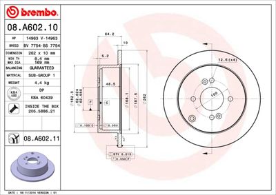 BREMBO 08.A602.11 Тормозные диски  для HYUNDAI GETZ (Хендай Гетз)