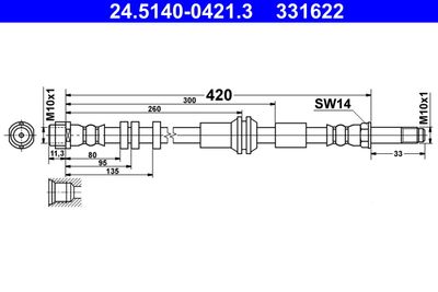 ATE 24.5140-0421.3 Тормозной шланг  для AUDI A6 (Ауди А6)